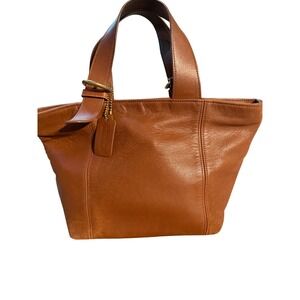 Vintage Coach British Tan Leather Zip Top Tote Bag USA Made G5H-4133